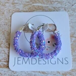 Purple Glitter Hoop Earrings 30mm or 1.20 inch